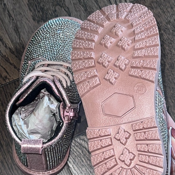 Glitter boots size 25 European US 9 pink silver toddler girl kids shoes - Picture 5 of 7